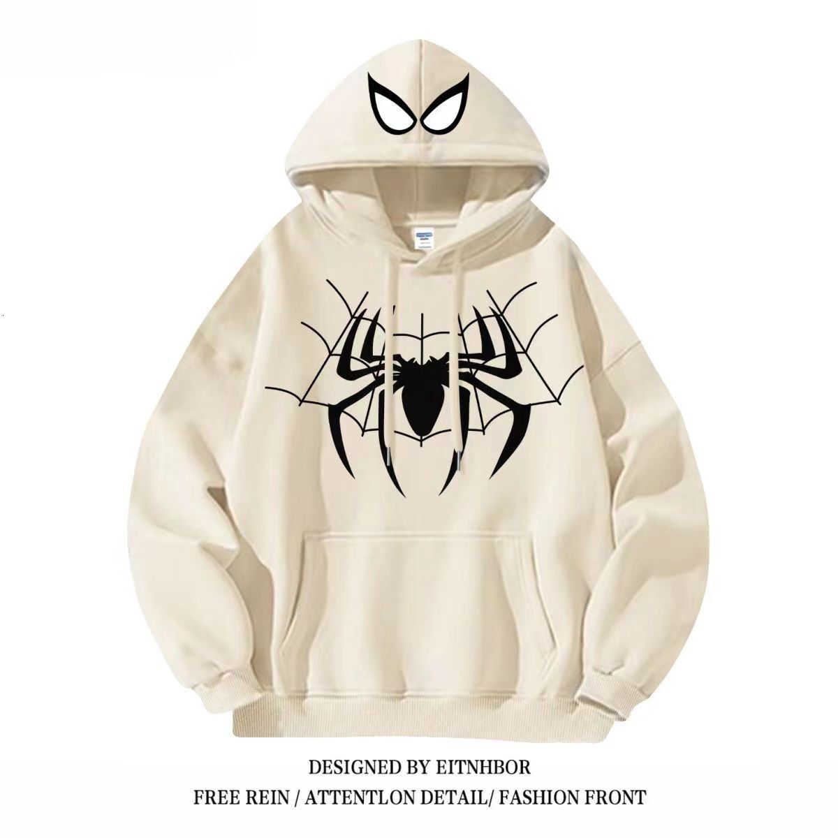 American retro designer velvet Spider Man hoodie for male and female students, loose and fashionable new jacket for autumn and winter