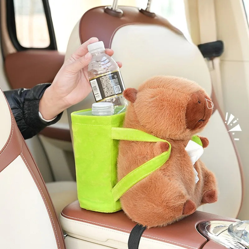Car Tissue Boxes Capybara Plush Trash Bins Cute Interior Trash Car Storage Bucket Female Umbrella Key Phone Storage Box 251029