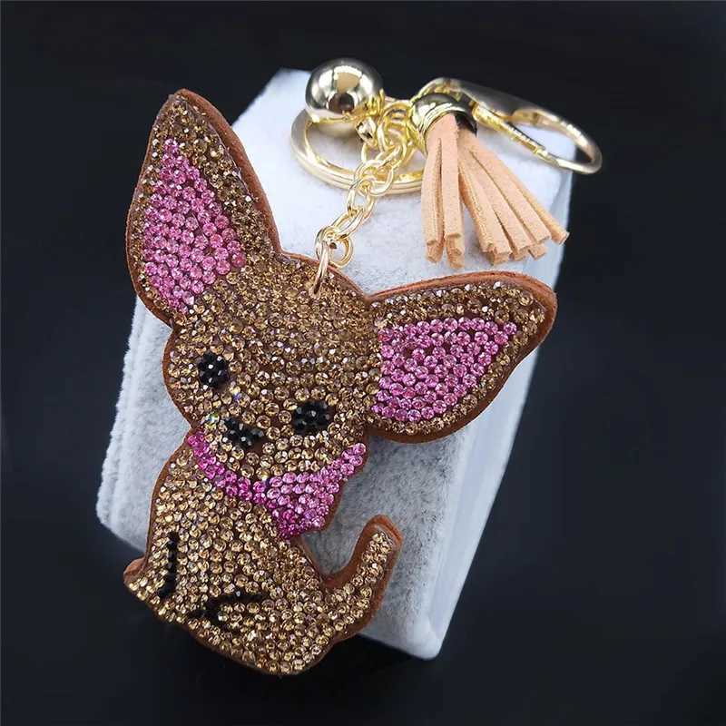 Fashion Chihuahua Dog Crystal Keychain Bag Accessories for Women Gold Color Keyring Jewelry llaveros para mujer K2502S01W251029