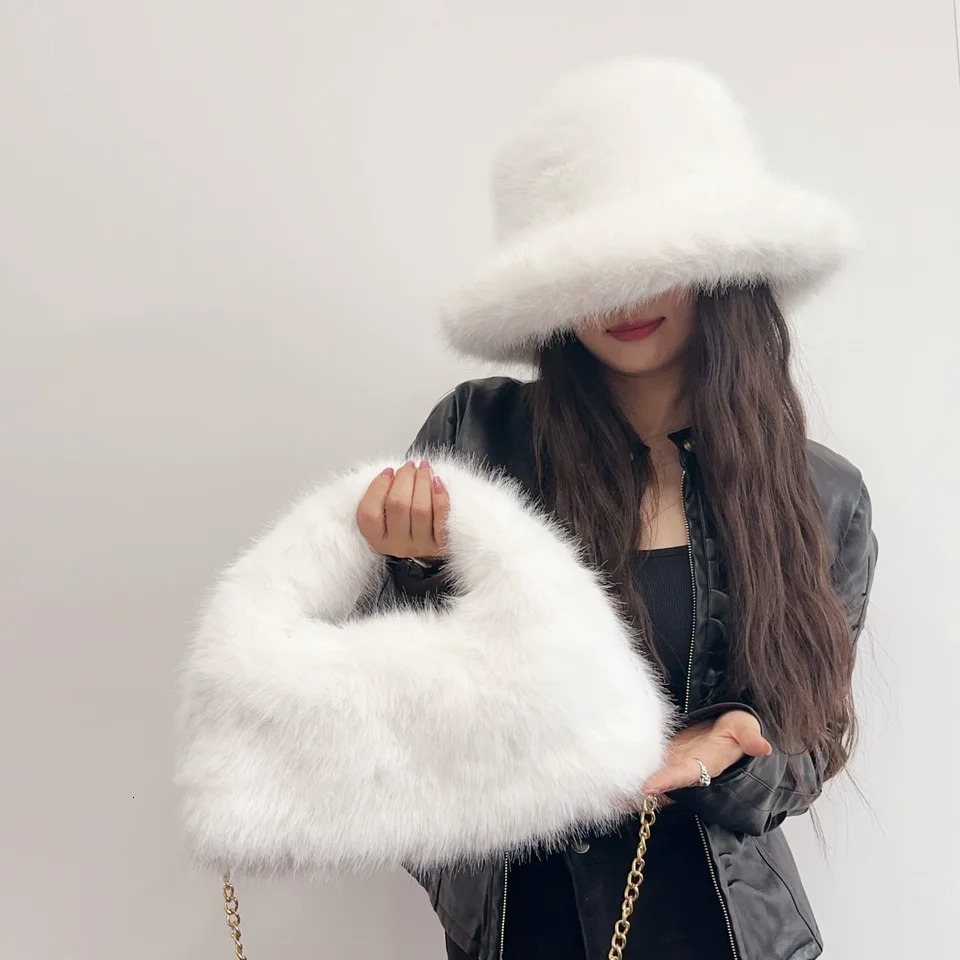 Y2K Autumn and Winter Womens Hats Bags Faux Fur Bucket Hat Cow Printed Plush Warm Holiday 251013