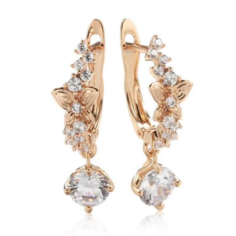 Wbmqda Sparkling Natural Zircon Drop Earrings For Women 585 Rose Gold Color Luxury And Romantic Wedding Party Dubai JewelryW251029