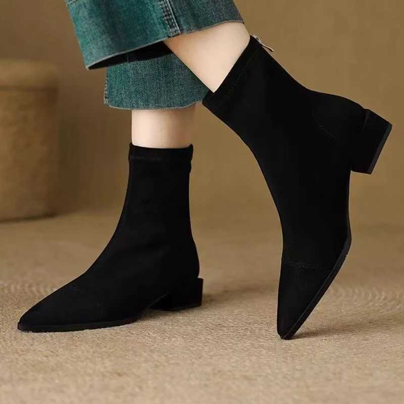 Pointed Toe Womens Ankle Boots Fashion Suede Luxury Heeled Shoes Woman New Winter Boots 2025 Designer Dress Sexy Mujer BotasXJ251029