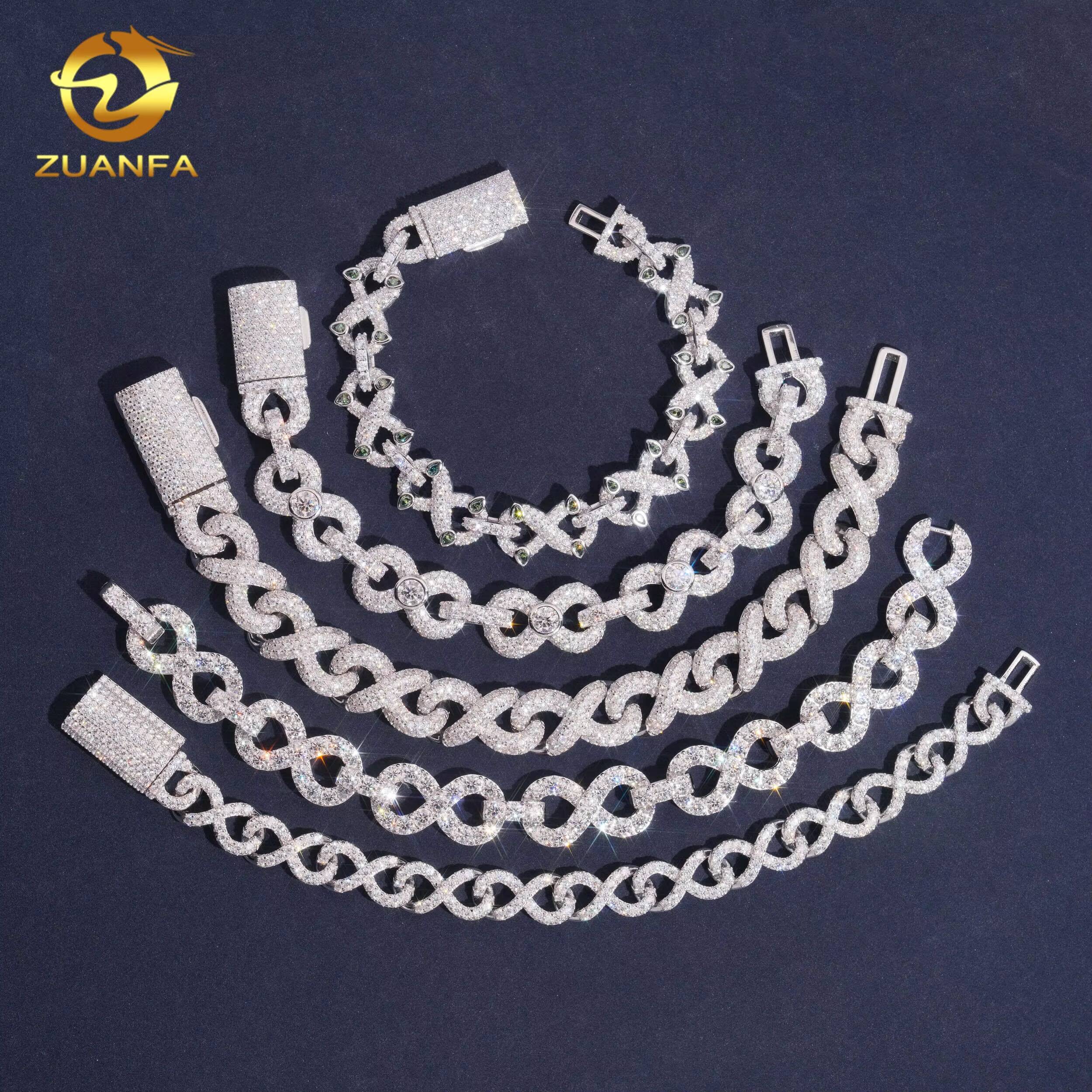 Infinity Cuban Bracelet Pass Diamond Test VVS Moissanite 925 Sterling Silver Gold Plated Iced Out Hip Hop Linked Men Bracelet