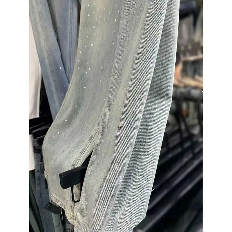 American High Street Spicy Starry Diamond Frayed Wide Leg Jeans Women Summer Ele High Waist Dra FloorLength 251029