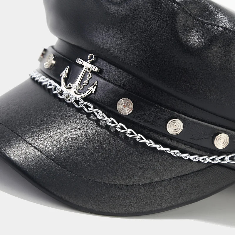 Fashion PU Leather Beret Vintage England Flat sboy Caps Outdoor Casual Army Cap 251013