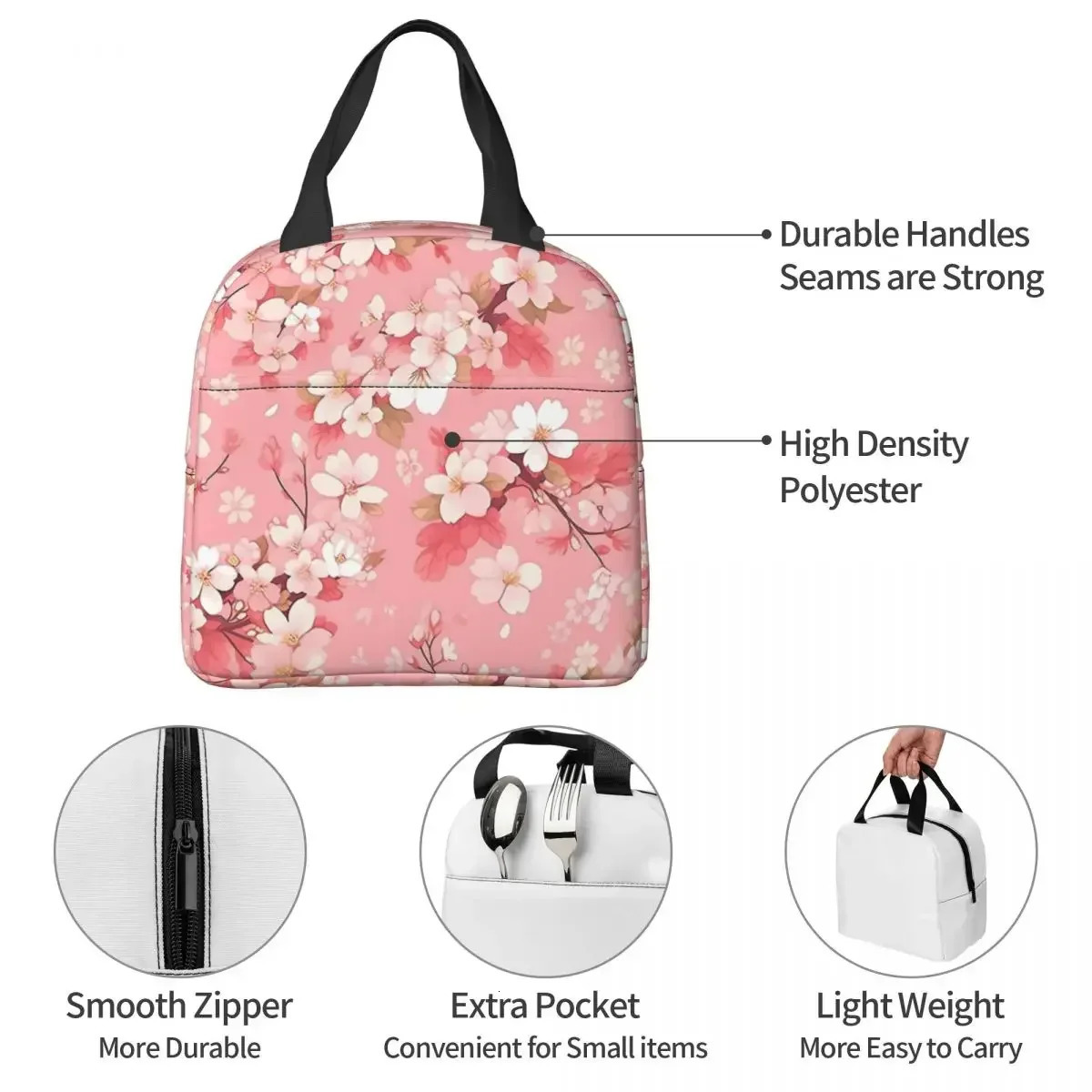 Japanese Cherry Blossom Anime Patterns Insulated Lunch Bag Thermal Bag Reusable Portable Tote Lunch Box Food Handbags Picnic 251029