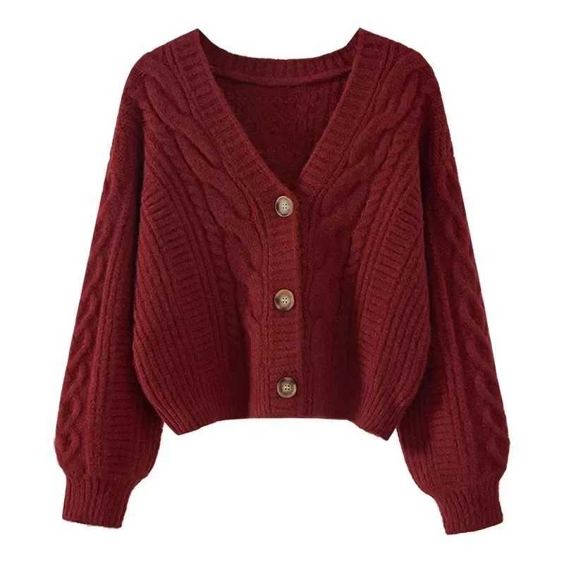 Vneck Loose Women Cardigan Sweater 2025 Autumnwinter Korean Short Jacket New Single Breasted Knitted Casual Solid Color TopT251028