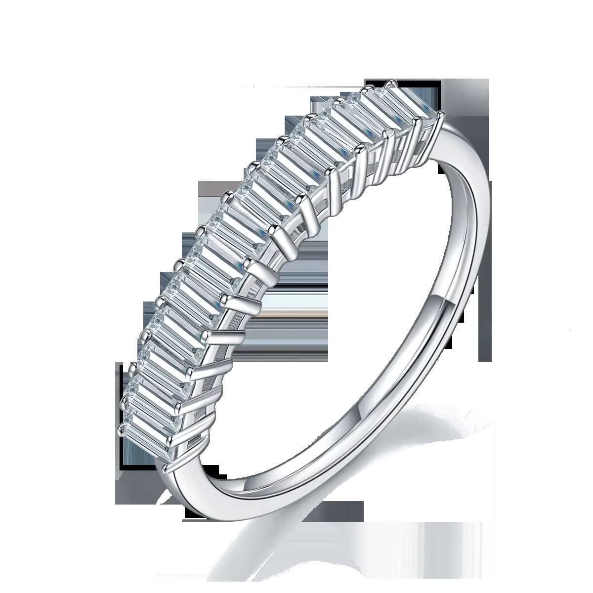 New Fashion Woman Moissnaite Diamond Ring 925 Serling Silver Half Circle Emerald Cut Moissanite Band Ring for Daily Use