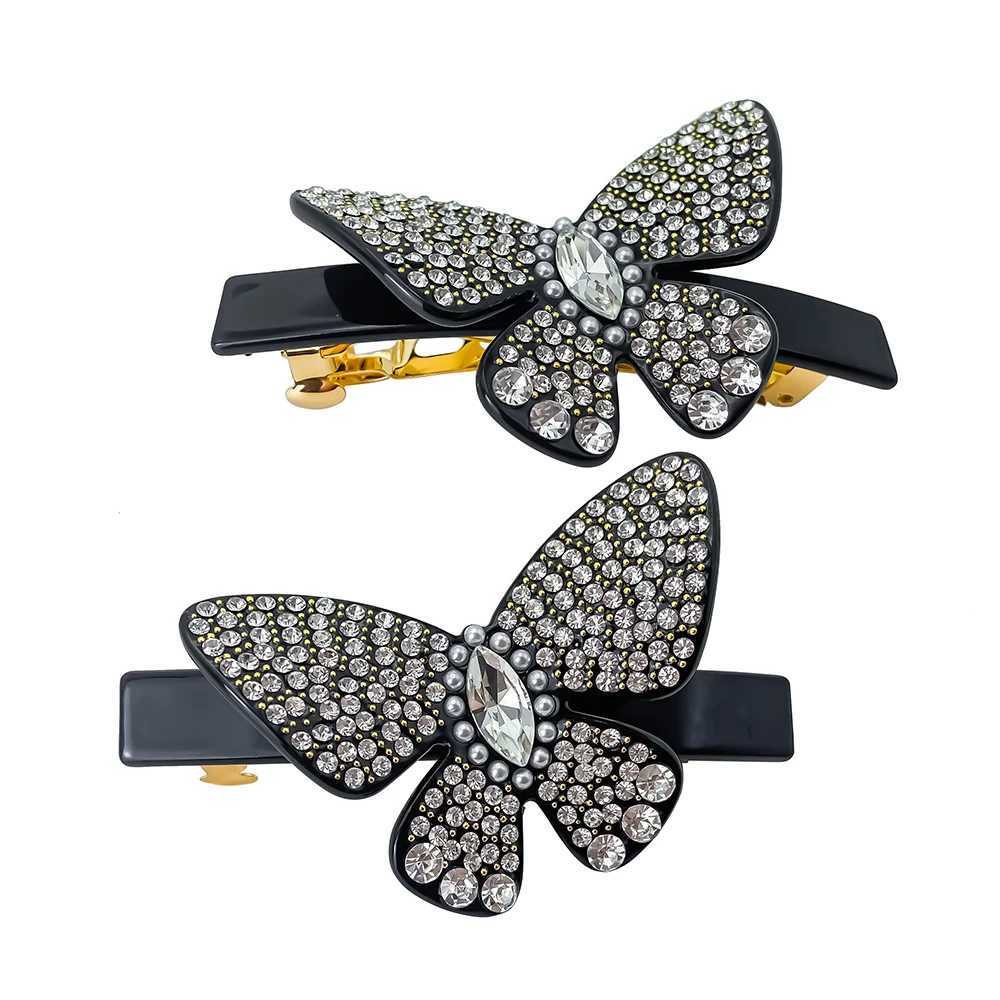 eManco Square Full Butterfly Large Czech Rhinestones Solid Colour Side Clip Hair Fixing Divine Princess JewelleryW251028