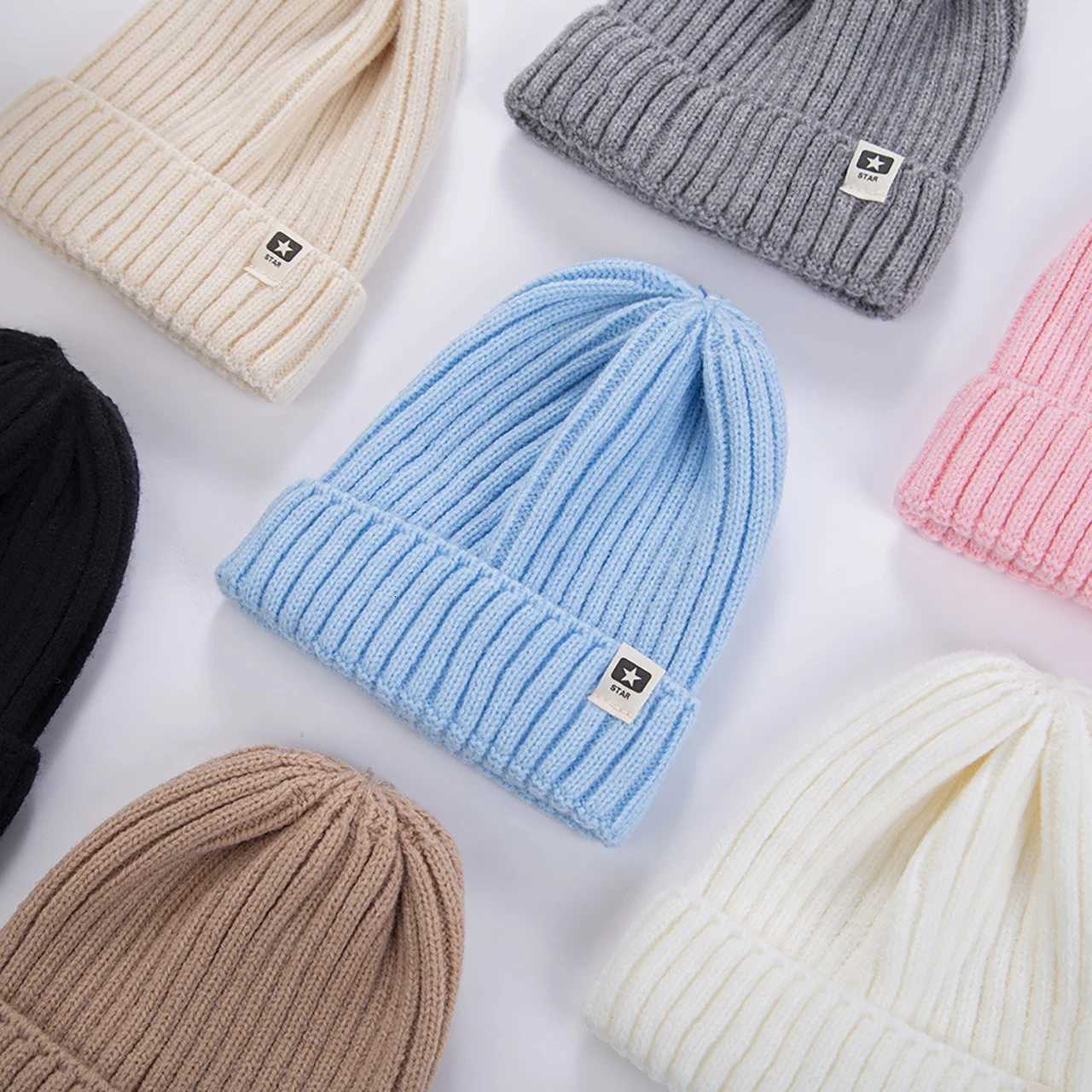 Solid Color Woolen Knitted Hat For Kids Warm Pullover Cap 410Year Girl Boy Baby Crochet Bonnet Winter Basic Children Beanies251028