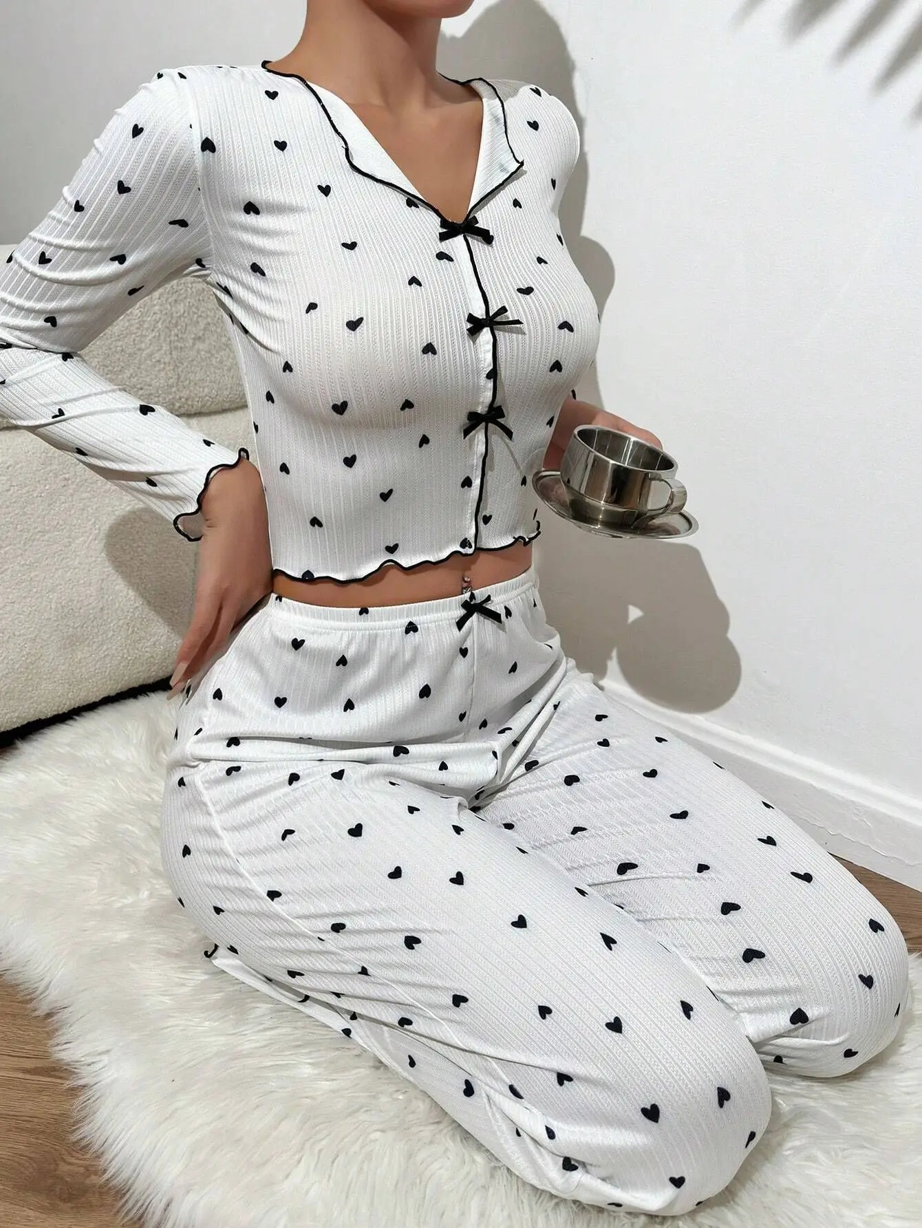 Spring Autumn Pajamas Sets for Women Long Sleeve Tops Pants 2 Piece Set Home Suit Night Wear Sleepwear Pijamas 251029