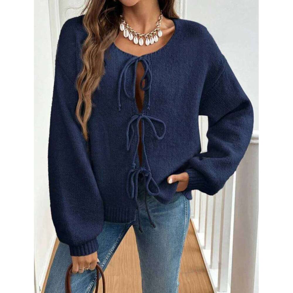 Miyouj Bandage Knitted Vest Long Sleeve Top Vests Women Sweater Solid Color Clothe Casual Tank Tops Button Clothing