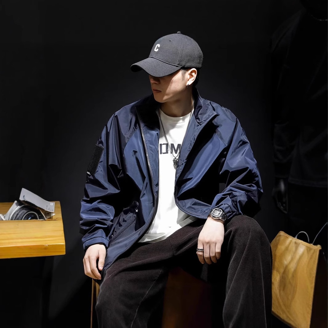 Men's Spring And Autumn Stand Designer Jacket Collar Workwear American Style Water-resistant Fabric Jacket Loose Fit