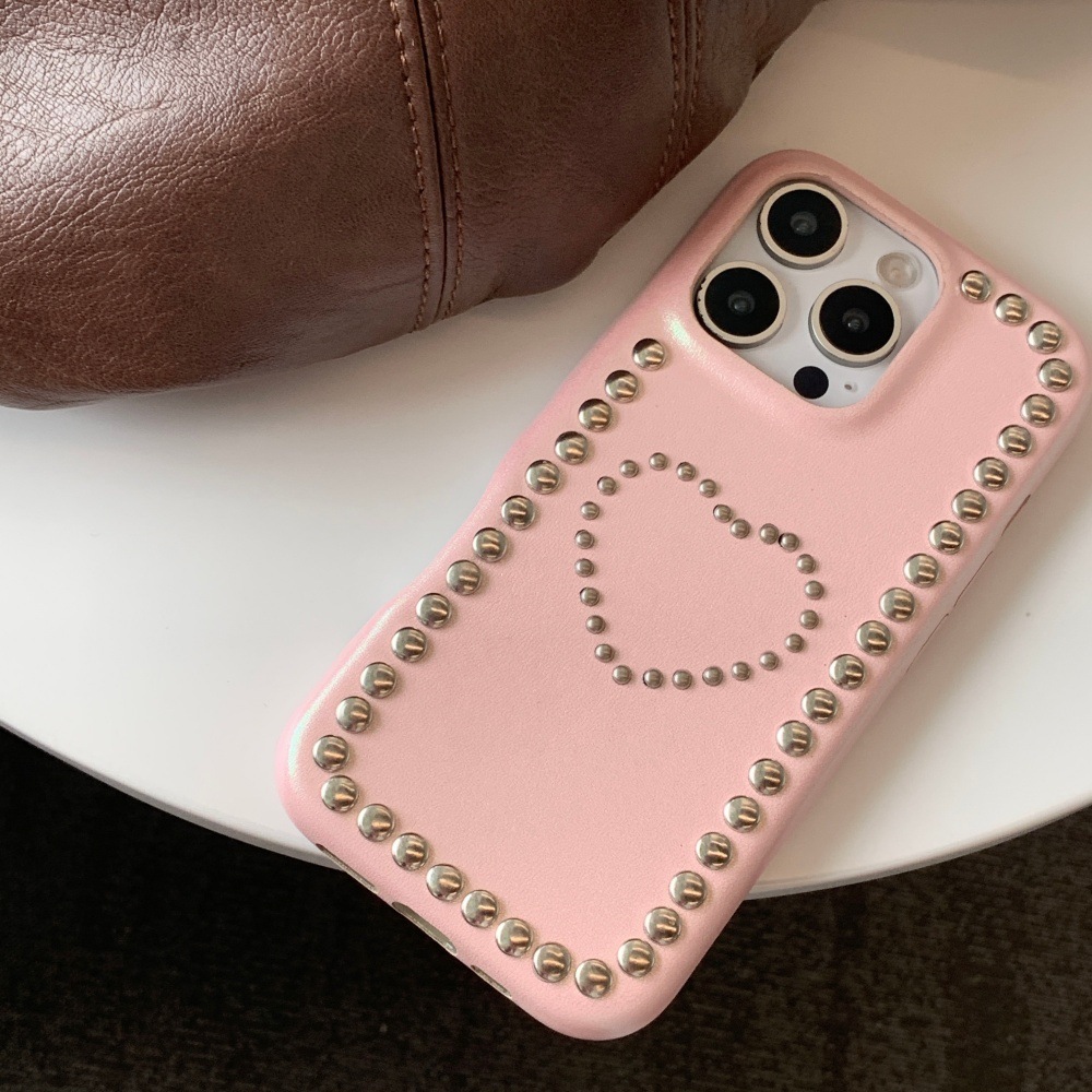 Heart Metal Beaded Personalized Phone Case Compatible with iPhone 17/16 Simple Solid Color iPhone 15/14 Pro