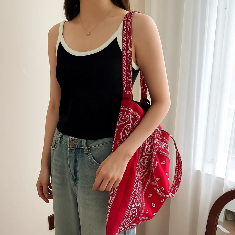 Printed Cashew Flower Canvas Bag Large Capacity Retro Canvas Tote Bag Shopping Bag Lightweight Ethnic Style Shoulder Bag Summer 251029