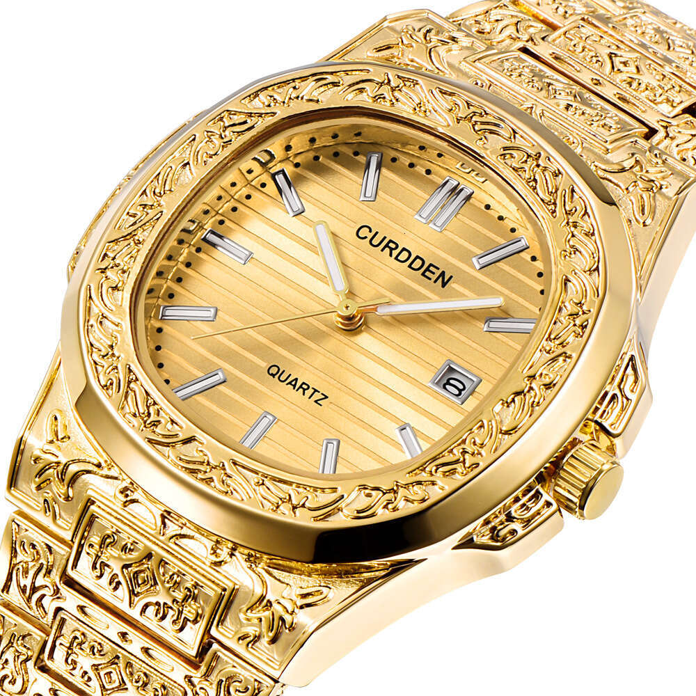 Brand Men's Hip-Hop Engraved Cool Creative Calendar Quartz Watch for Men
