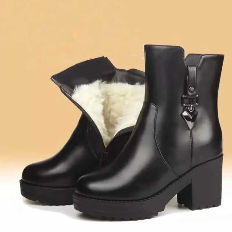 New Winter Womens Boots Luxury Casual Leather Boot Fashion High Heel Ankle Boots for Women Plush Warm Snow Boot Botas Mujer Z251029