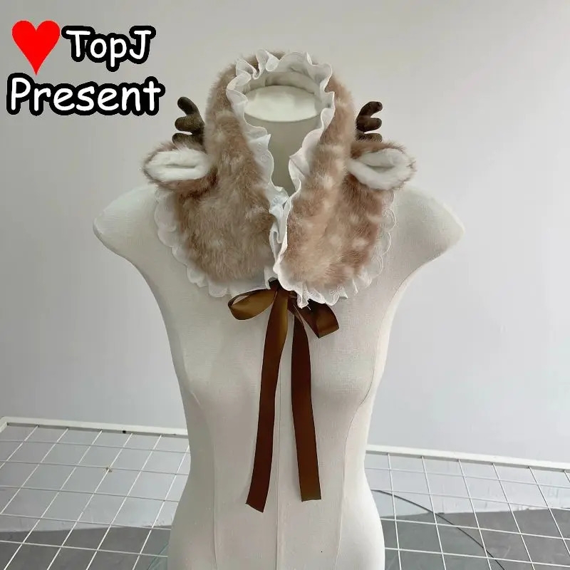 Gothic Lolita Women Cosplay Cute Christmas Elk Plush Hairband Scarf Autumn and Winter Warm Deer Ear Antler Ear Protection Hat 251029