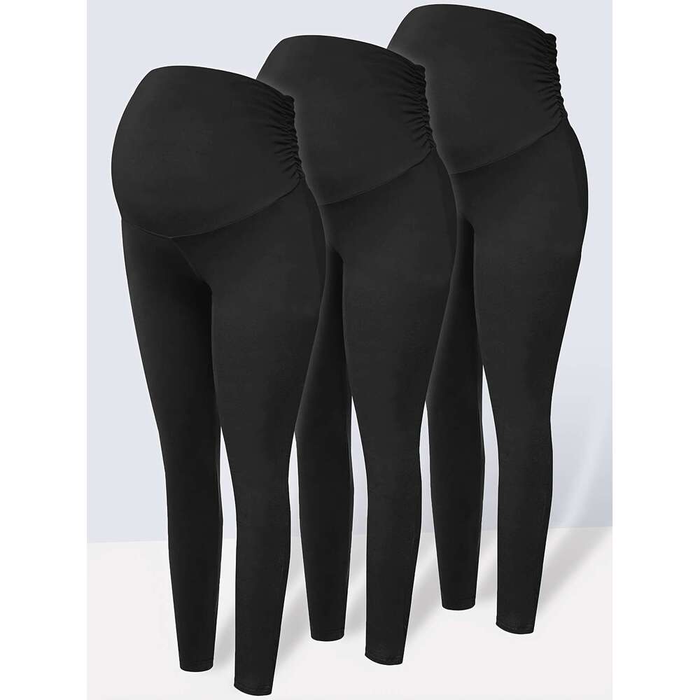 Maternity Leggings Over The Belly Pregnancy Active Wear Workout Yoga Tights Pants 3Pcs Set