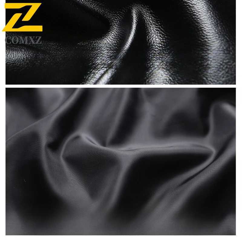COMXZ Mens PU Leather Jacket New Luxury Elegant Suit Collar Cycling Leather Coat Trendy Slim Windproof Spring Autumn OuterwearT251029