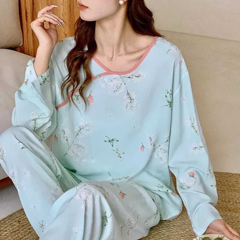Fashion Pajamas For Women Spring Fall Cotton Home Clothes Chinese Style Twopiece Set Long Sleeve Pant Pyjamas Femme SuitT251029