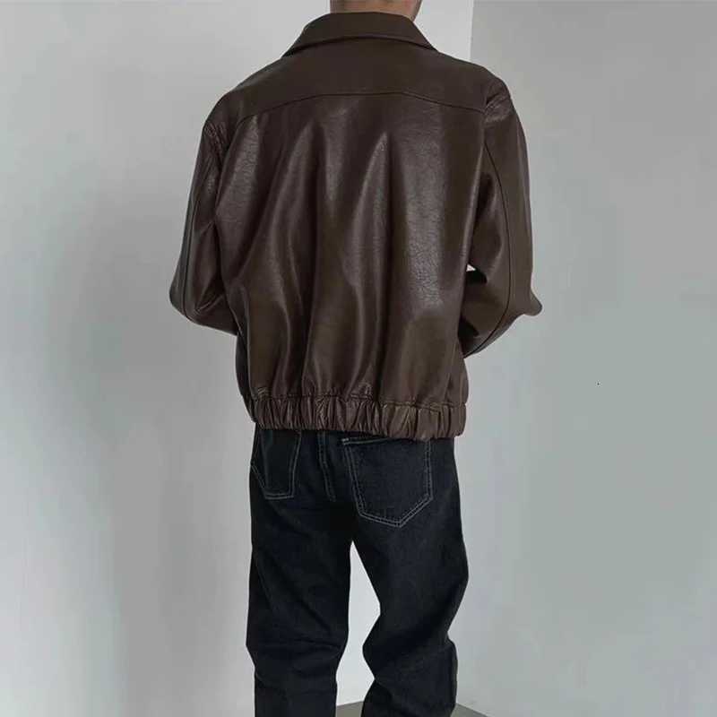 Trendy Y2K Mens Leather Jacket Coat Streetwear Fashion Solid Color Loose Long Sleeve PU Leather Coats Men Autumn Vintage JacketsT251029