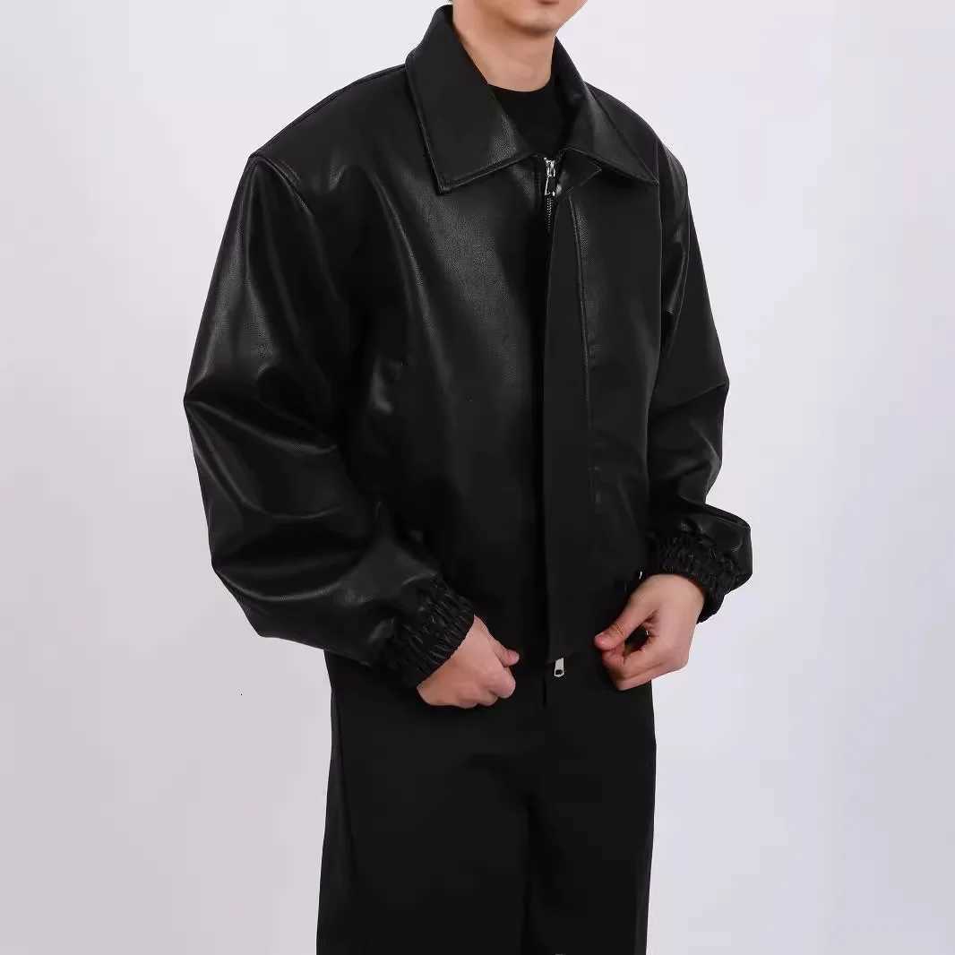 Autumn Highend Lapel Jackets for Men Loose Lapel Zipper Korean Fashion Ins Casual Short Motorcycle Leather Jacket Coat MenT251029