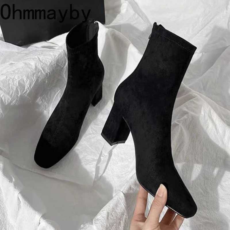 Autumn Winter Square Toe Woman Ankle Boots Fashion Square Heels Shoes Concise Femmes Mordern Short Botines De Mujer Z251029