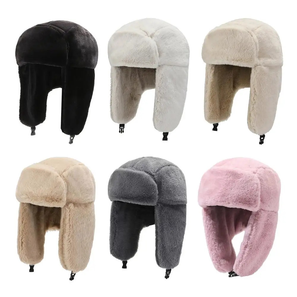 Women Russian Ushanka Cap Fashion Trapper Pilot Earflap Cap Outdoor Winter Thickened Windproof Ski Hat Buckle Bomber Hat 251029