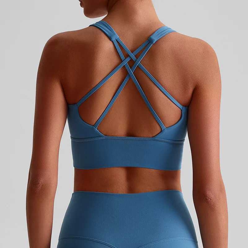 Solid Color Women Fitness Bra Tights Sports Tank Top Cross Back Gym Clothe Underwear Yoga Vest High impact shockproof Chest PadXJ251029