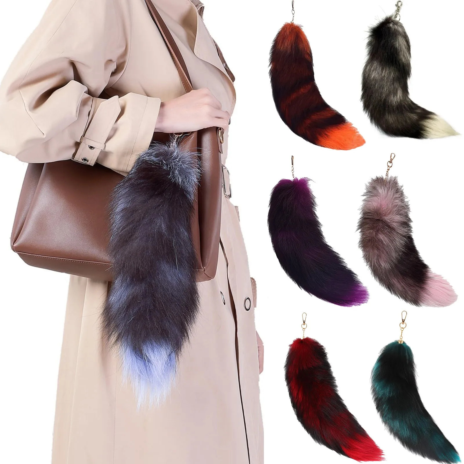 PlushFox Tail Bag Pendant Furry Racoon Tail Keyring Keychain Cute Pompoms Keyring Holder BagDecor Accessory 251029