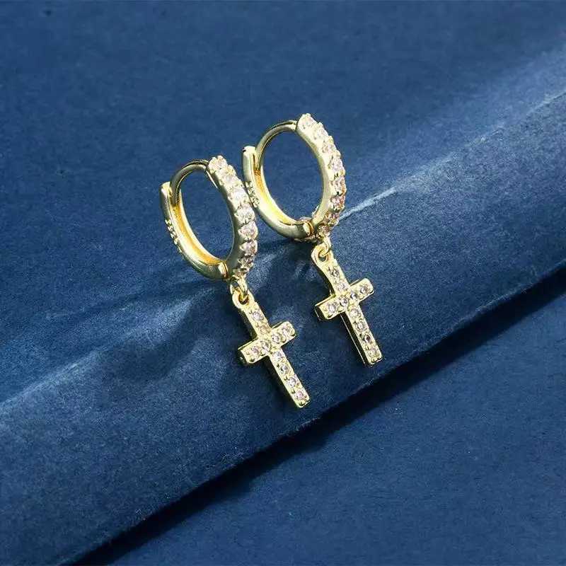 Fashionable and minimalist style micro inlaid zircon cross pendant earrings suitable for womens friendship giftsW251029