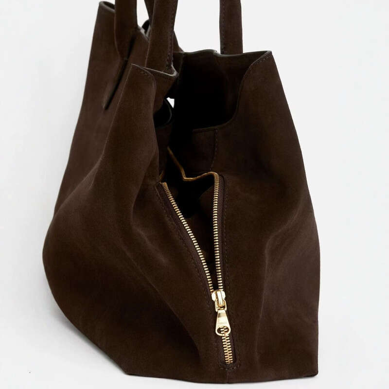 Genuine Leather Bag Frosted Suede Tote Large Capacity Commuting Handbag Work Shoulder Bag