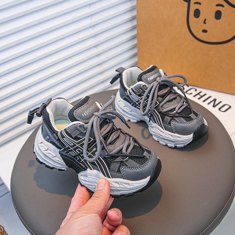 New design Shoes Children's Shoes Sports Shoes 2025 Spring and Autumn New Style Leather Mesh Breathable Boys' soft-soled Girls' Shoes T