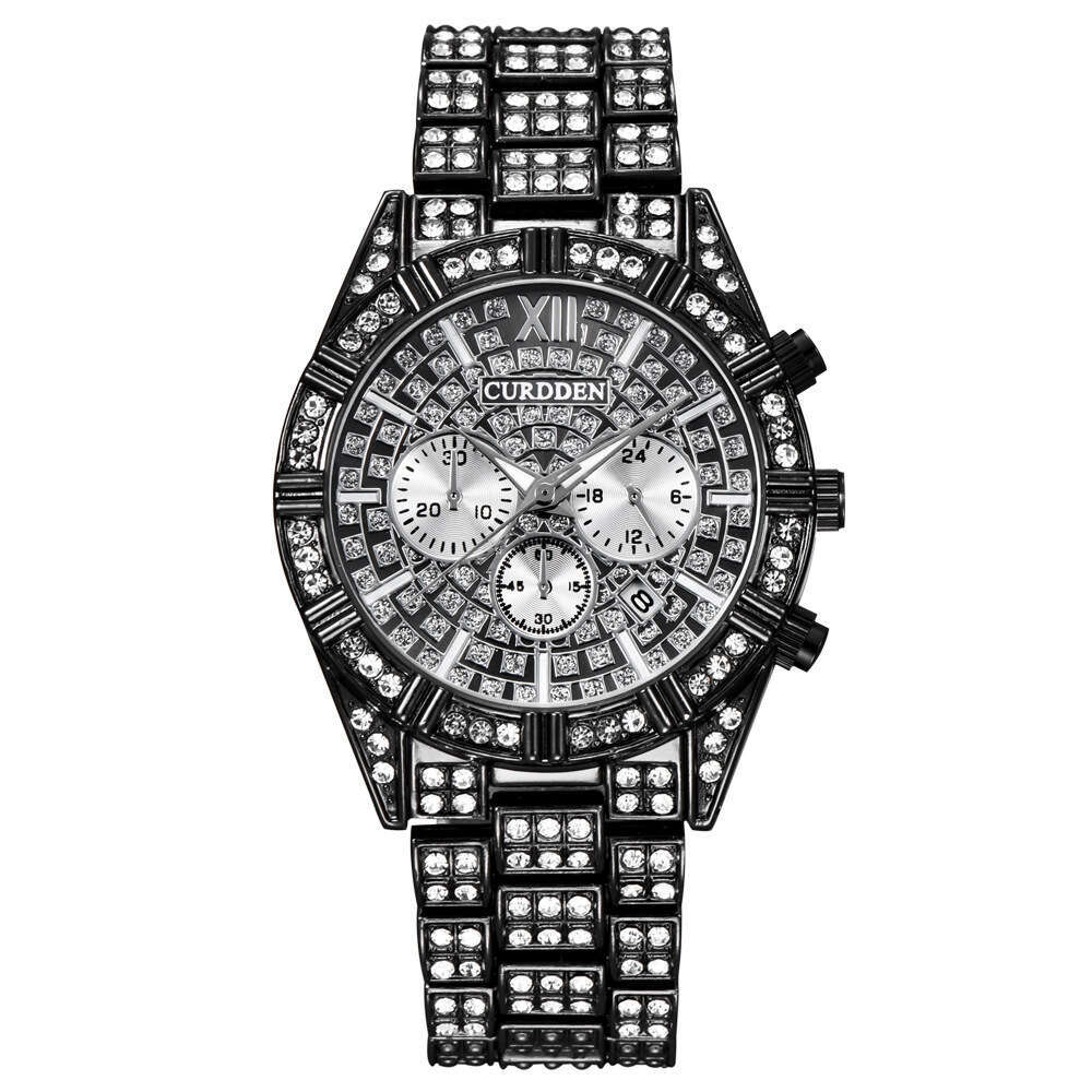 Brand Diamond-Studded Men's New Hip-Hop gold Calendar Quartz Watch for Men