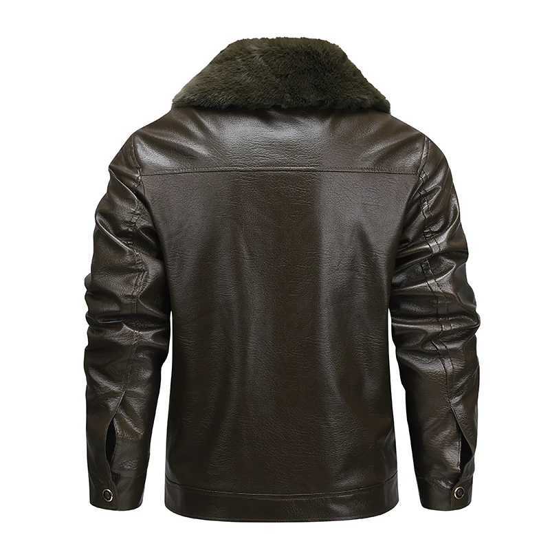 Mens Autumn Winter Fleece Lined PU Leather Jacket Retro Fashion Classic Coat with Removable Collar DecorationT251029