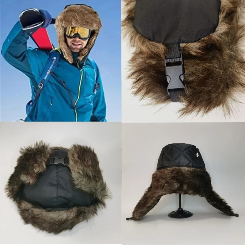 Mens Warm Soldier Hat Winter Pilot Patrolman Earmuffs Polyester Fiber Warm Russian Ski Hat Windproof Cold Pilot Hats 251029