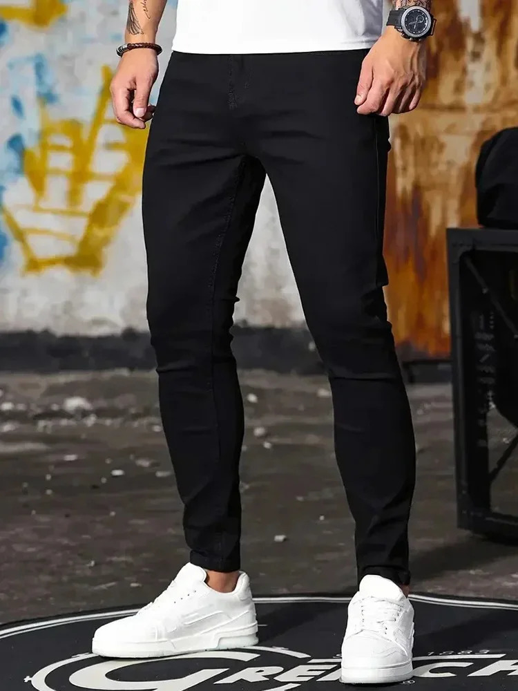 Men Jeans Stretch Skinny Denim Pants Solid Color Black Blue Spring Street Harajuku HipHop Style Slim Fit Trousers 251029