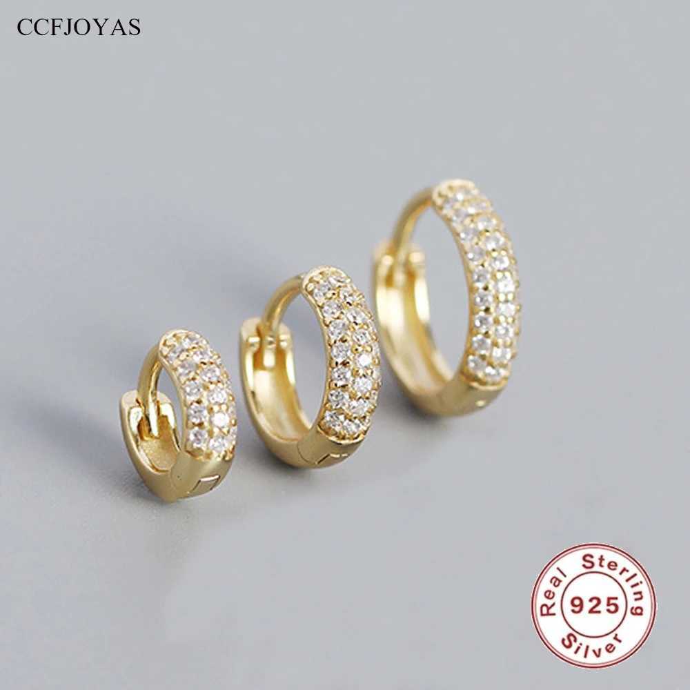 CCFJOYAS 925 Sterling Silver Pave Zircon Hoop Earrings 18k Gold Plated Ear Buckle Light Luxury Wedding Party Fine JewelryW251029