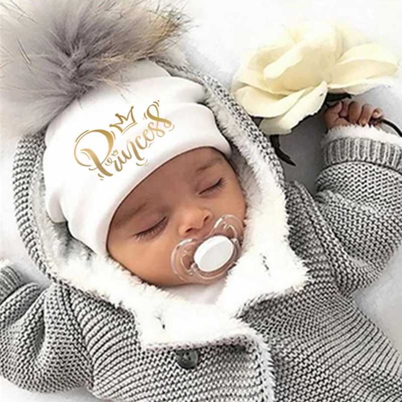 newborn toddlers fashion golden princess prince letter crown infant baby bucket pompom hat for girls boys cap for baby kid child251028