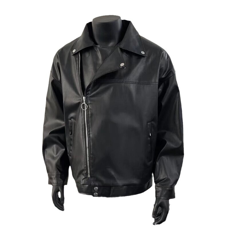 Solid Color New Straight-leg Trendy Spring And Designer Jacket Autumn Youth Korean Style High-end Leather Jacket Men's Coat Leather Jacket With T