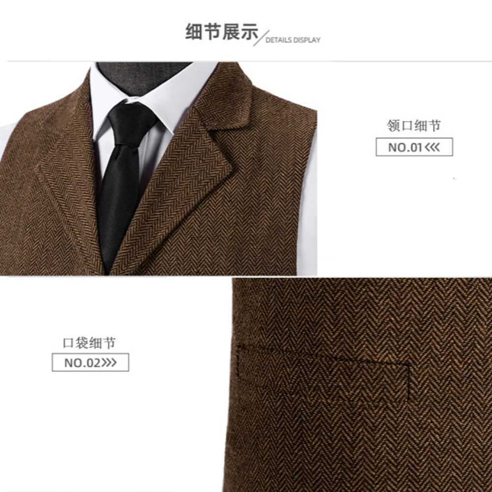 Wool Tweed Mens Suits Vest for Groomsmen Wedding Lapel Casual Slim Business Vests Sleeveless Waistcoat Male Gilet Homme Vests W251029
