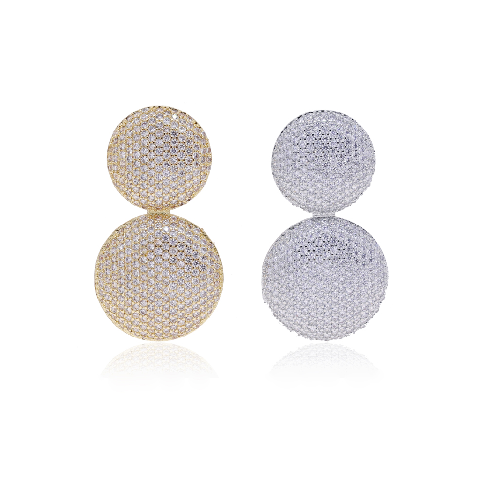 Fashion Round Circle Geometric Pendant Earring Shiny Cubic Zirconia For Women Temperament Personality Wedding Jewelry