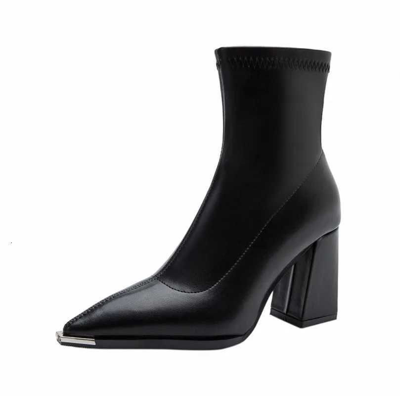 Pointed Toe Womens Ankle Boots Fashion Back Zippers Short Botas Ladies Elegant Square High Heel Winter Womens Footwear 2025 Z251029