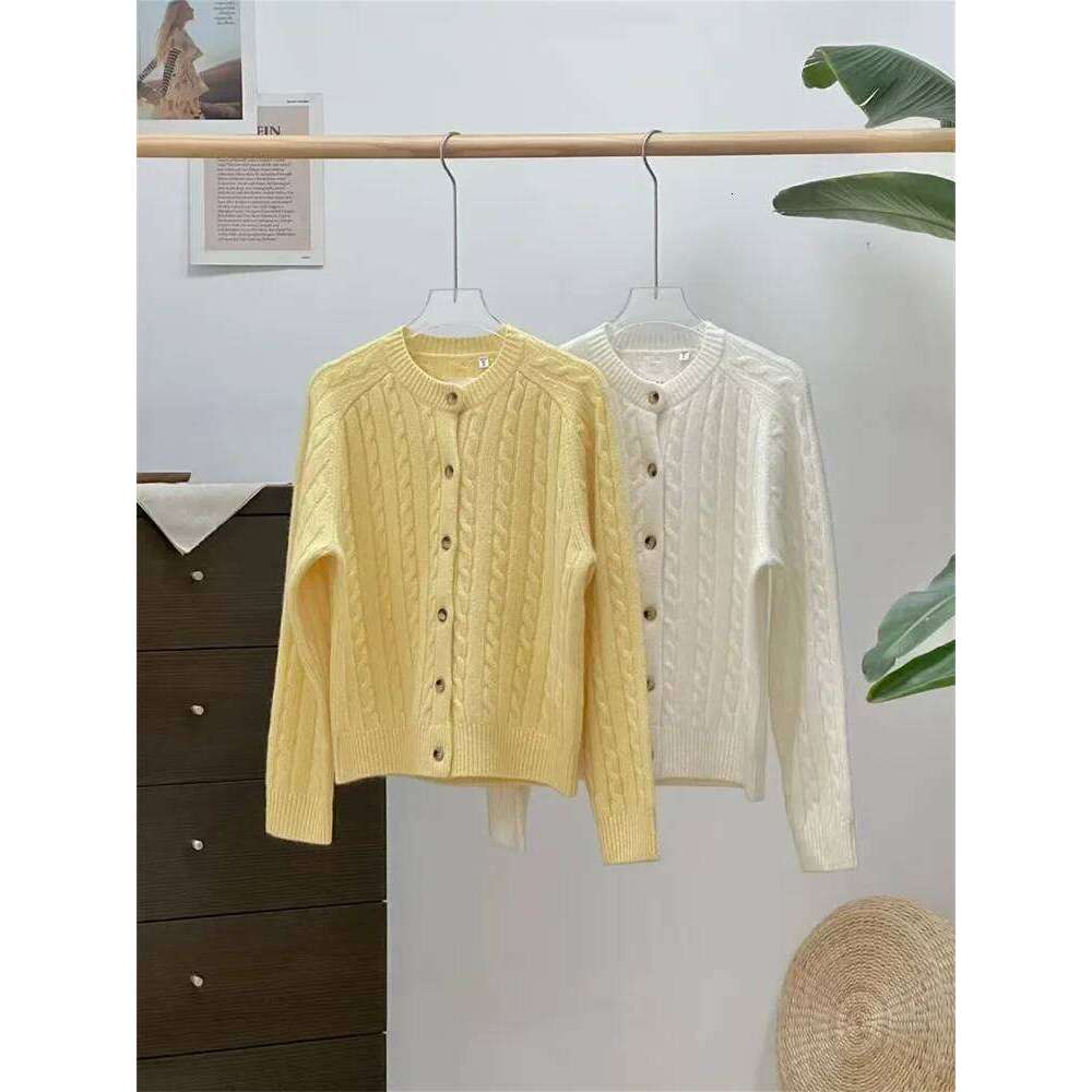 French Women's Wool Blend Knit Cardigan O-Neck Long Sleeve Knitwear Ladies Single-Breasted Twist Knitted Sweater Top Women Sweater Designer Sweat