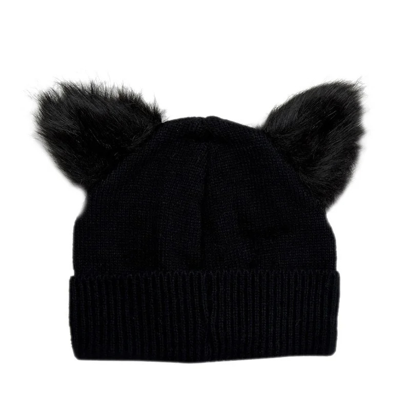Warm Winter Hat For Women Wool Knitted Cat Ears Faux Mink Hats Skullies Fur Pompom Caps Female Beanies Bonnet Femme 251013