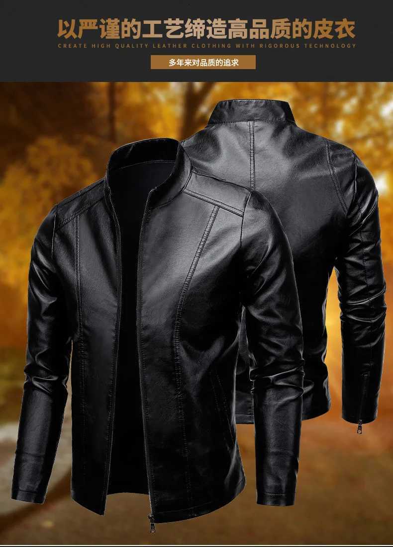 Autumn Winter Mens Standup Collar Imitation Leather Slim Loose Velvet Thickened Casual Locomotive JacketT251029