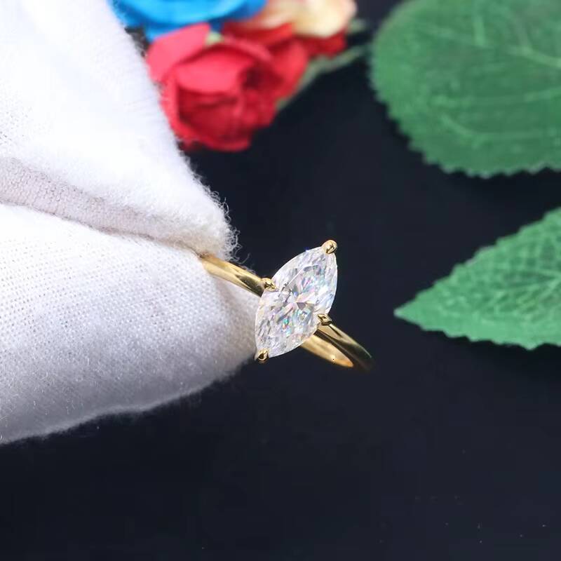 Fine Mossanite Jewelry Silver 9k14k18k Solid Yellow Gold Engagement Wedding Rings Marquise Cut Moissanite Diamond Ring
