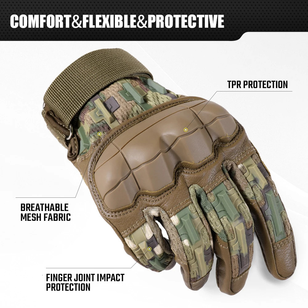 Touch Screen Cycling Gloves PU Leather Tactical Airsoft Hunting Shooting Hiking Bicycle Outdoor Sport Riding Bike Protective Men 251013