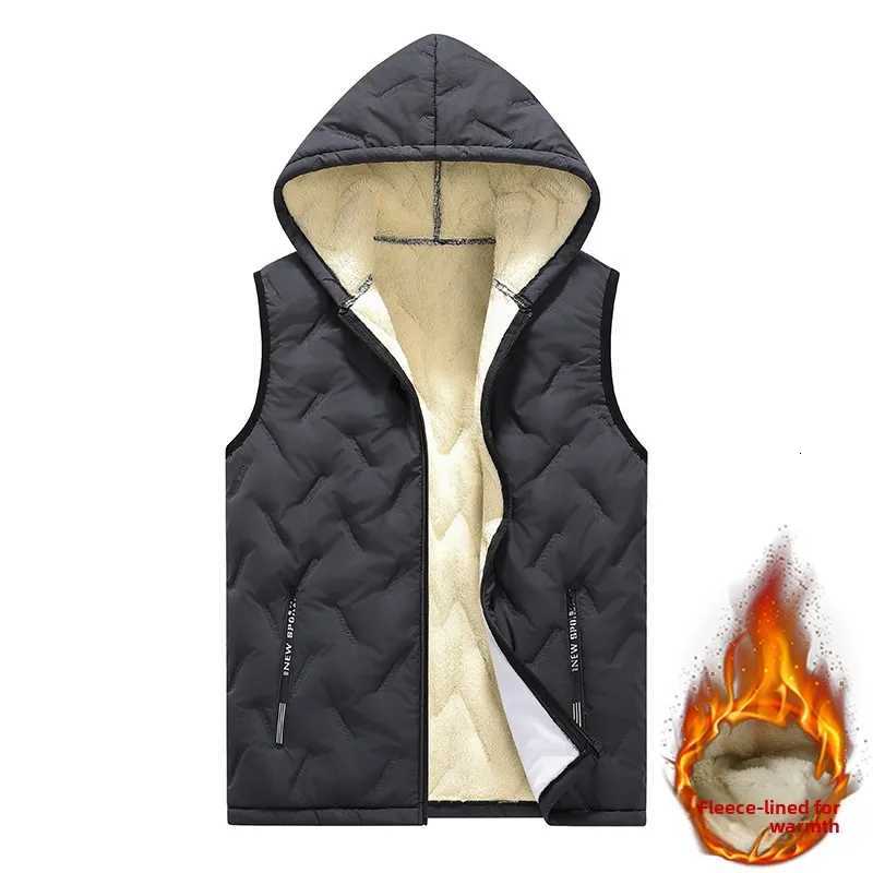 2025 Autumn and winter fashion mens cotton vest jacket casual multifunctional plus size warm hooded sleeveless mens top W251029